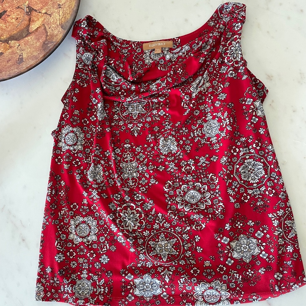 Ellen Tracy Paisley Drape Neck Blouse Size XL